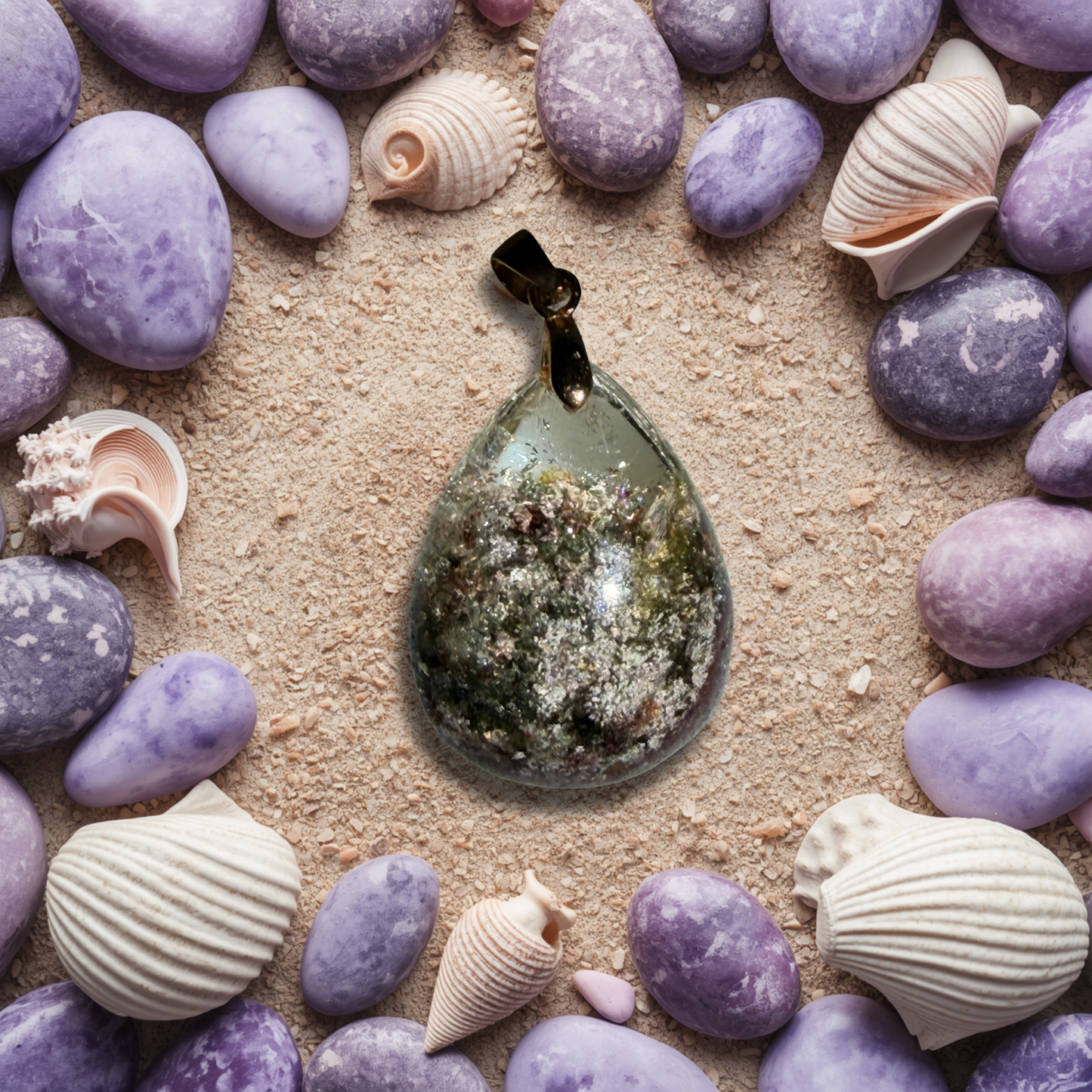 Scenic Phantom Crystal Pendant – Greenish Purple Teardrop