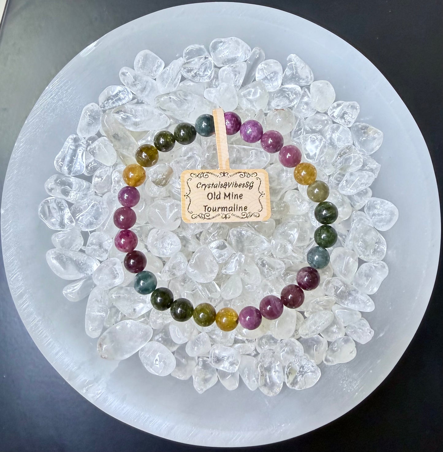 Old Mine Rainbow Tourmaline Bracelet 6.5mm 15.5cm