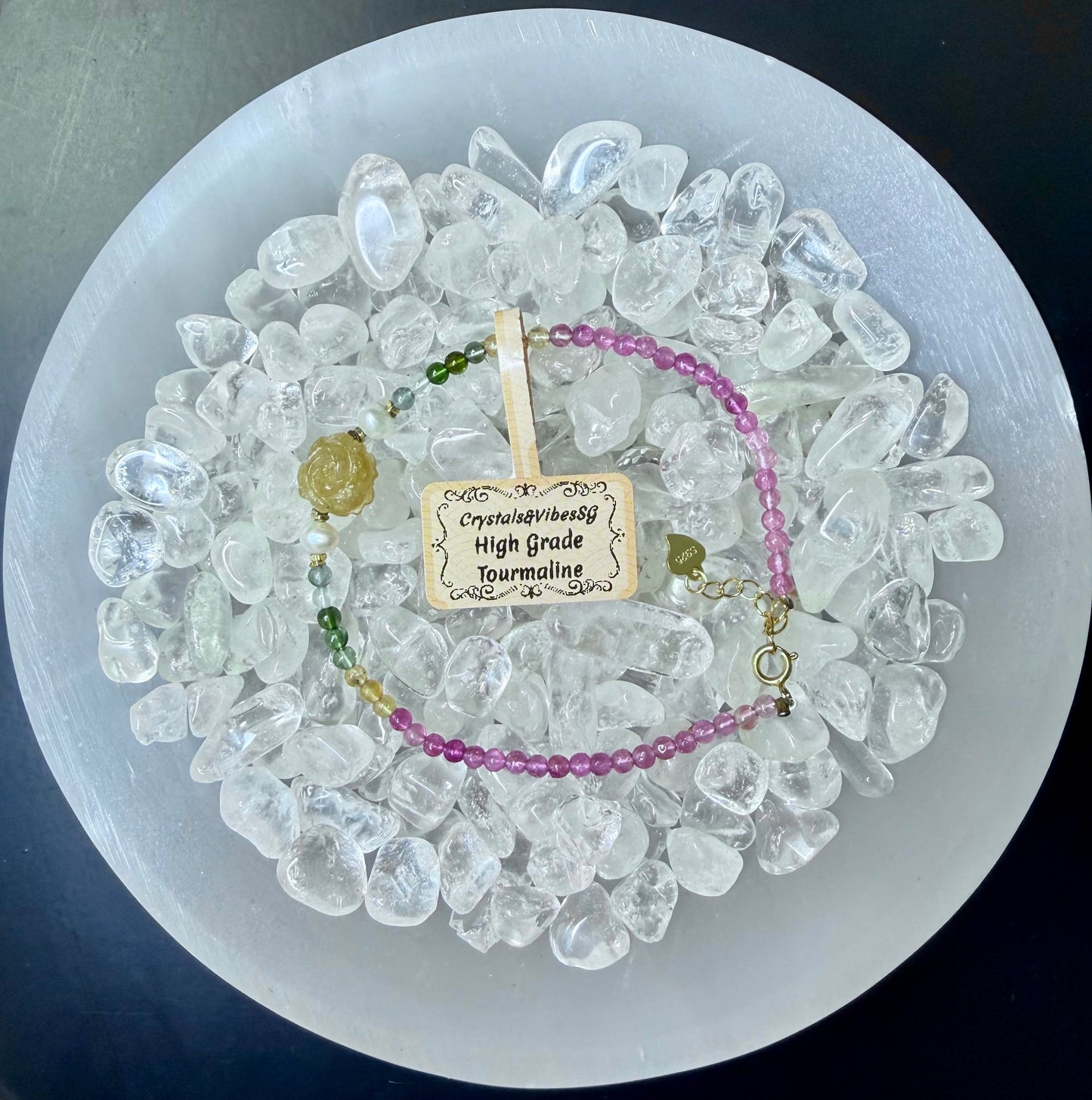 High Grade Tourmaline Yellow Rose and Pearls 925 Silver