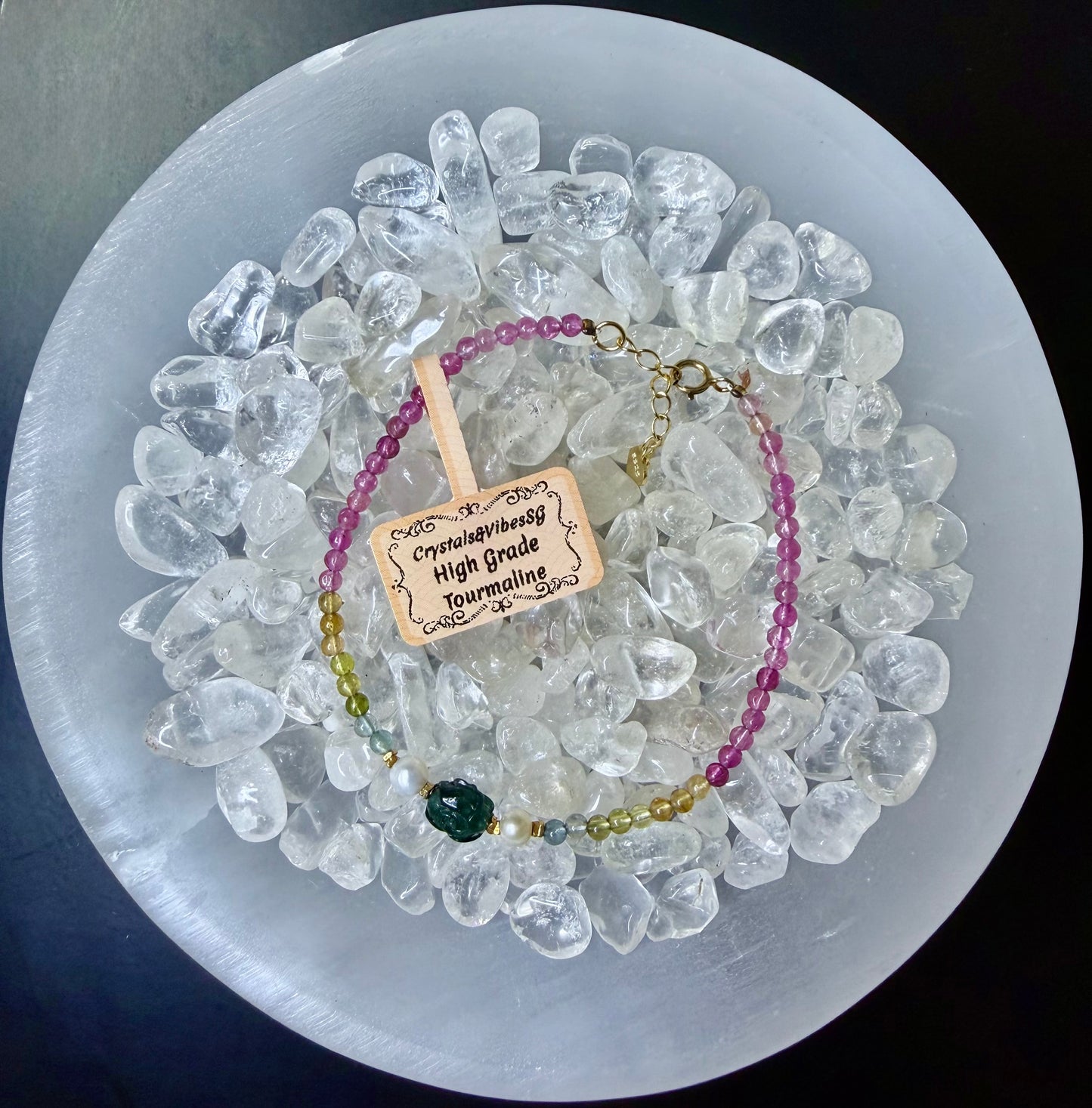 High Grade Tourmaline Blue Rose and Pearls 925 Silver